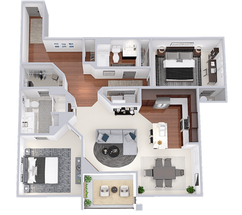 Floor plan for 2 beds, 2 baths, 1299 sqft